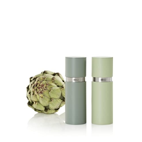 AdHoc MP450 Set Pfeffer- und Salzmühle Textura, CeraCut® Keramik Mahlwerk, Buchenholz lackiert, dark green & light green