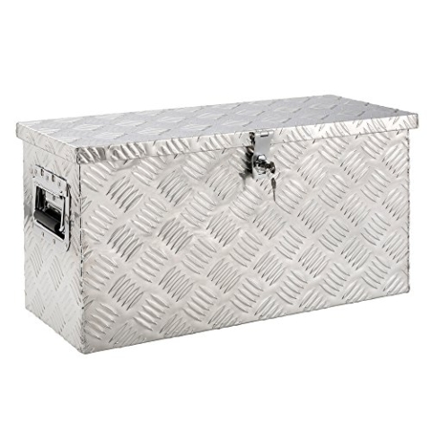 Arebos Truckbox 40 Liter | Aluminium Werkzeugbox mit Schloss | Deichselbox | | 60 x 25 x 30 cm | Anhängerbox Transportbox stabil und wassergeschützt | Inkl. Moosgummidichtung | Silber