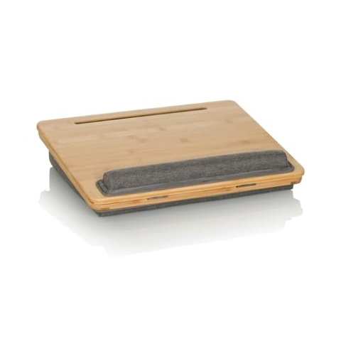 hjh OFFICE Laptopunterlage COMFILAP III Bambus Laptopkissen 4-Fach verstellbar, Knietablett mit Handauflage, Geräte bis 21 Zoll, Grau