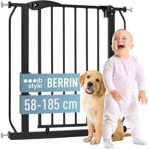ib style Treppenschutzgitter Berrin - Türschutzgitter für Babys, Ohne Bohren, Kindertreppenschutzgitter, Haustiergitter, Schwarz, Breite: 75-85 cm