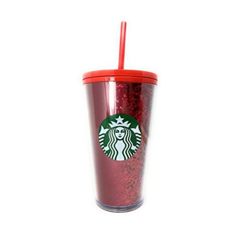 Starbucks 473 ml Holiday Red Glitter and Red Two Tone Fade Isolierter Becher mit Strohhalm
