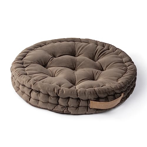 Paco Home Bodenkissen Boden Kissen Sitzkissen versch. Farben Innen Auflage Weich Dekorativ Rund Uni Yoga Meditation, Farbe:Braun, Größe:60x60x8cm