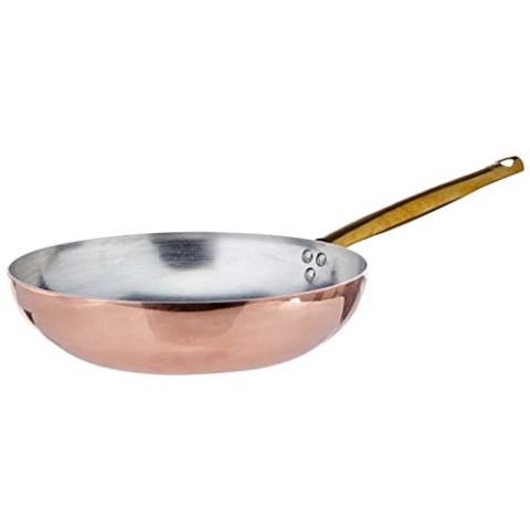 Pentole Agnelli ALCU111B28 Glatte kupferverzinnte Handsprungpfanne mit röhrenförmigem Griff, 28 cm