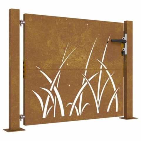 vidaXL Gartentor, Gartentür mit Gras-Design, Abschließbar Hoftor Eingangstor für Garten Terrasse, Tor Zauntor Gartenpforte, 105x80 cm Cortenstahl