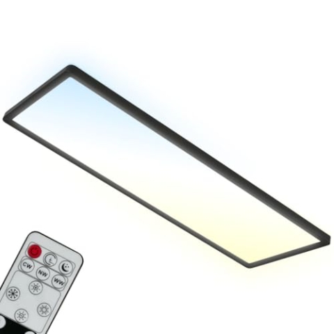BRILONER - LED Deckenlampe flach mit Fernbedienung, indirektes Licht, einstellbar von warmweiß bis kaltweiß, Lampe, Deckenleuchte, Wohnzimmerlampe, LED Panel, Küchenlampe, 58x20x3 cm, Schwarz