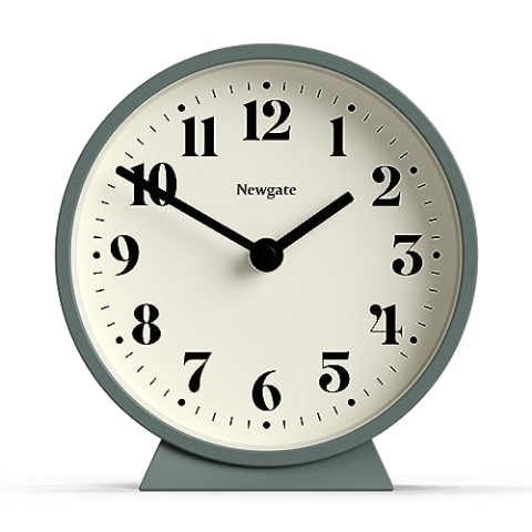 NEWGATE® Theater-Kaminuhr | Modernes, klassisches rundes Design | Spargelgrün | Moderner Stil für Schreibtisch, Tisch, Regal oder Nachttisch