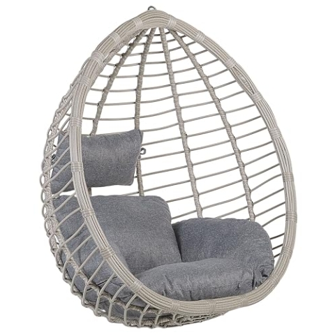 Beliani Moderner Outdoor Hängekorbsessel Rattan inkl. Kissen Grau Tollo