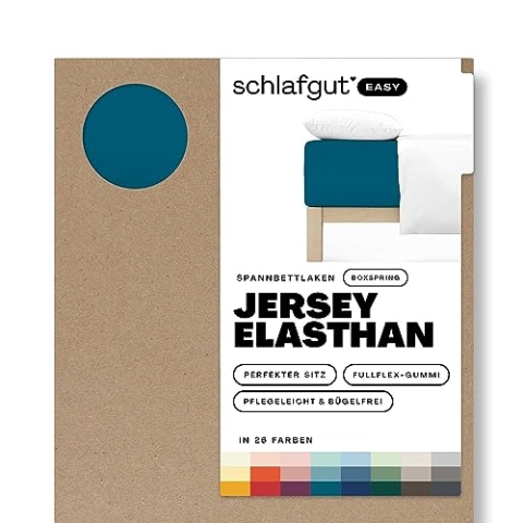 Schlafgut Easy Jersey Elasthan Boxspring Spannbettlaken 140x200 bis 160x220 Petrol Deep, Spannbetttuch aus superweicher Baumwolle mit Elasthan