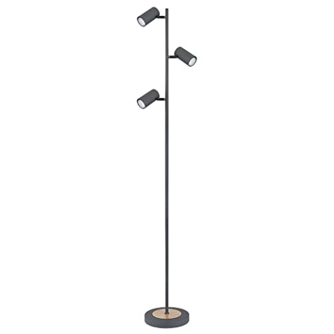 Stehlampe Stehleuchte Wohnzimmerlampe, 3-flammig, Moderne Standlampe, Holzoptik, Strahler verstellbar, Metall, graphit, 3x GU10, LxBxH 25x23x254 cm