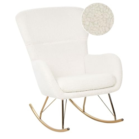 Schaukelsessel Bouclé Stoff weiß/Gold Schaukelstuhl modern elegant edel Anaset