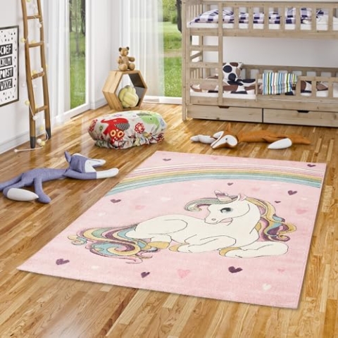 Pergamon Kinder Teppich Maui Kids Einhorn Pastell Rosa Bunt in 5 Größen