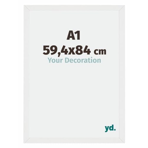 yd. Your Decoration - Bilderrahmen DIN A1 59.4x84 cm - Weiß Hochglanz - Billderrahmen aus MDF mit Acrylglas - Antireflex - DIN A1 59.4x84 Rahmen - Mura