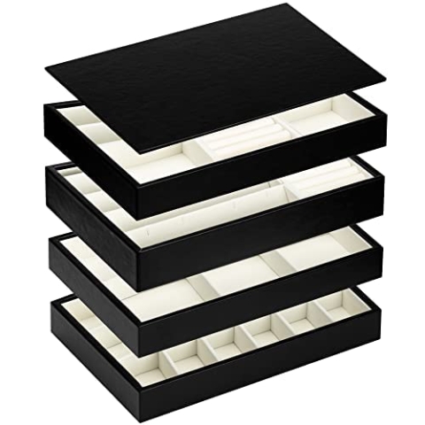 AdelDream Stapelbares Schmucktablett Schmuckschatpfanne Aufbewahrung Schublade Lagerung-Schmuck Aufbewahrung Damen Schmuckschatpfe Schwarz-ABCE2