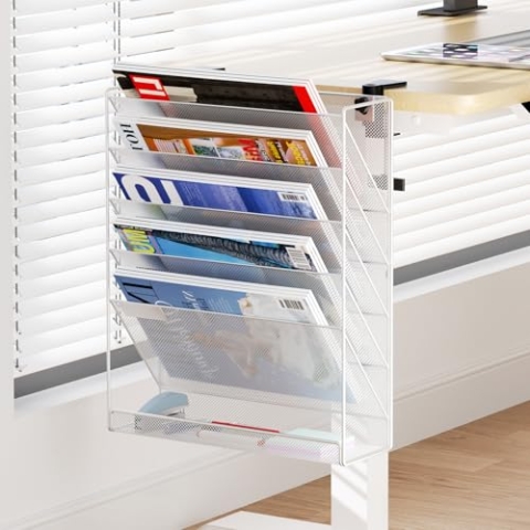 DESKORGA Akten-Organizer, ohne Bohren zu fixieren, A4-Dokumentenhalter und Bürobedarf, Aufbewahrung, Wandmagazinhalter, Schreibtischaufbewahrung, Banner, Schreibtischzubehör (grau)