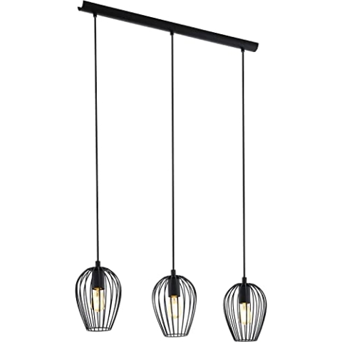 EGLO Pendellampe Newtown, 3 Flammige Vintage Pendelleuchte, Retro Hängelampe aus Stahl, Farbe: Schwarz, Fassung: E27