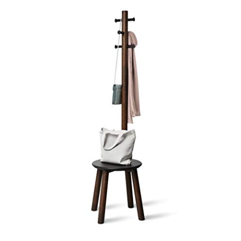 Umbra Pillar Garderobenständer, Holz, Schwarz/Walnuss, 165 x 50 x 50 cm