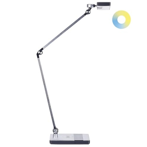 LED Schreibtischlampe Metall silber 73 cm mit Ladestation für Büro Lacerta