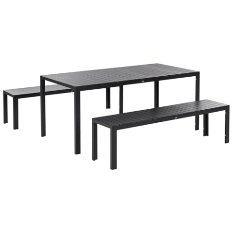 Praktisches Gartenmöbel Set Kunstholz 2 Bänke Tisch schwarz Nardo
