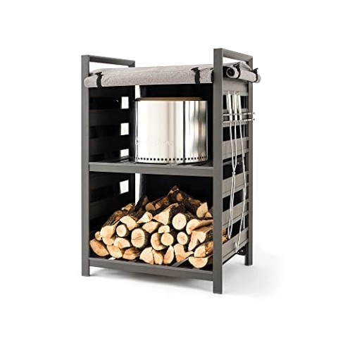 Solo Stove Feuerstellen-Unterstand mit UV-beschichteter Abdeckung, Aufbewahrungssystem aus Aluminium für Brennholz, Feuerstelle, Grillwerkzeug, Maße (HxBxT): 133 x 87 x 61 cm, 21,3 kg, Grau