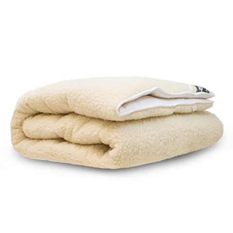 Terschellinger Lammflor Wollunterbett - 100% IWS-Schurwollauflage - 2-in-1 ganzjährige Matratzenauflage mit weicher Wolle und kühlender Baumwolle - 140 x 200 cm Double Size