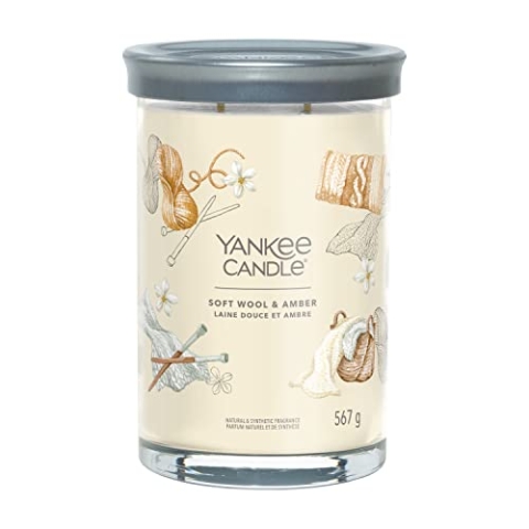 Yankee Candle Signature Duftkerze | große Tumbler-Kerze mit langer Brenndauer „Soft Wool & Amber“ | Soja-Wachs-Mix | Perfekte Geschenke für Frauen