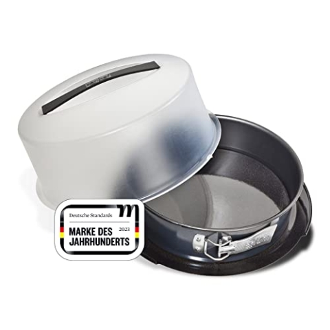 Zenker Springform mit Transporthaube Ø 28 cm DELUXE, Backform mit emailliertem Flachboden und Tragehaube, runde Kuchenform für saftigen Kuchen to go (Frabe: Schwarz metallic), Menge: 1 Stück