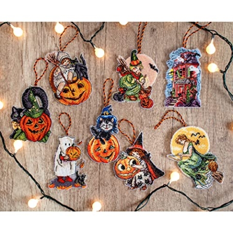 Letistitch Kreuzstich Set Halloween-Kit, Set mit 8 Stk Zählmuster, 11x9cm