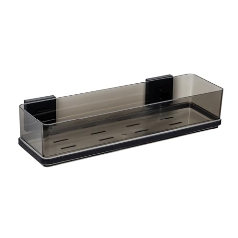 WENKO Vacuum-Loc® Maxiablage Quadro, Bad-Ablage aus Kunststoff mit Edelstahl-Halterung, 38,5 x 8,5 x 14,5 cm, Schwarz