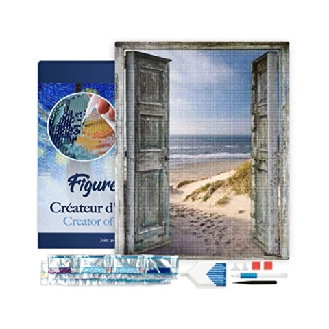 Figured'Art Diamond Painting Erwachsene 40x50cm Mit Rahmen Ganze Leinwand gespannt Tor zum Strand 5D Bilder Eckige Steine - DIY Set Basteln