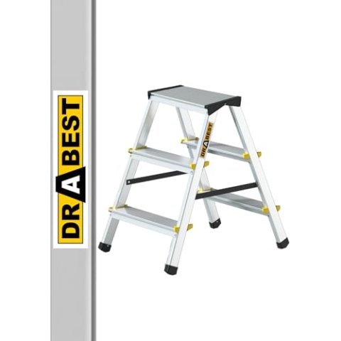 Drabest Klappleiter Leiter Klappbar 2 x 3 Stufen Alu Trittleiter Beidseitig bis 150 kg Belastbar Haushaltsleiter TÜV Zertifiziert