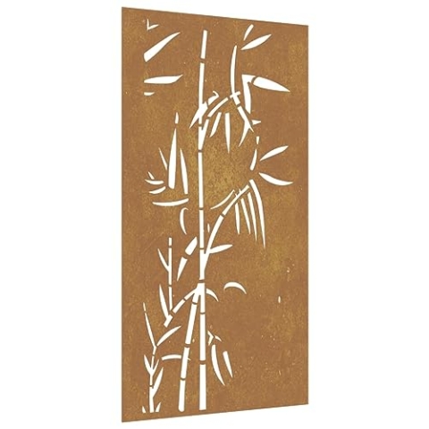 vidaXL Garten Wanddeko, Gartendeko mit Bambus-Design, Wandbild Wandschmuck Wetterfest, Wandkunst Dekoration Wanddekoration, Cortenstahl
