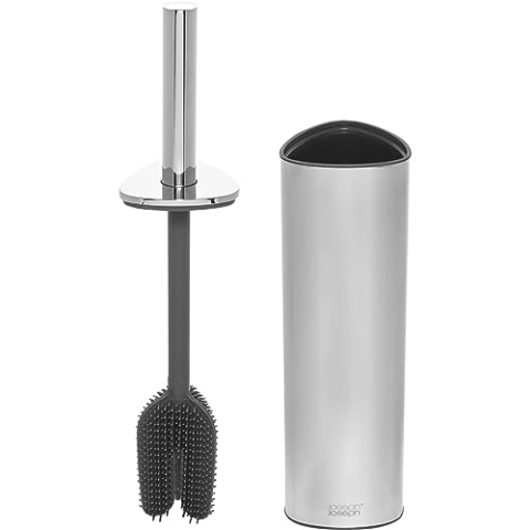Joseph Joseph Flex 360- Luxus Toilettenbürsten- und Aufbewahrungshalter-Set mit tropffreiem, verstopfungsfreiem, austauschbarem Bürstenkopf mit Dreifachwirkung- Edelstahl