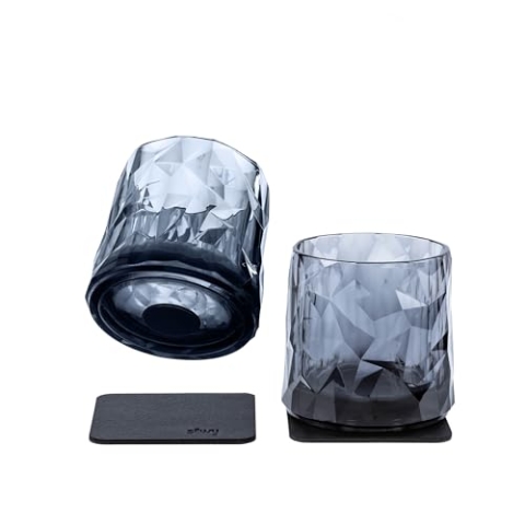 silwy® Hightech-Kunststoff-Magnet-Gläser inkl. Metall-Nano-Gel-Pads – rutschfeste Campinggläser, Boot- und Yachtzubehör (Tumbler // Grey // 0,25 l)