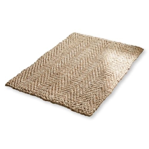 Loberon Badematte Daoukro, Klassisches Fischgrätmuster, Natürlich & Umweltfreundlich, rutschfeste Unterseite, Badezimmerteppich, Badvorleger, Jute, Latex, braun