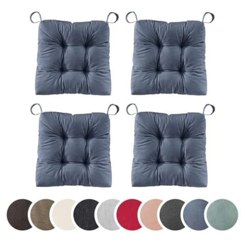sleepling 4er Set Stuhlkissen, Sitzkissen Eva für Indoor und Outdoor, mit Klettverschluss, 100% Polyester, Made in EU, Maße: 40 (vorne), 35 (hinten) x 38 x 7 cm, Jeans