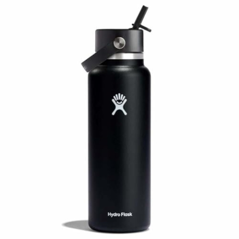 HYDRO FLASK - Trinkflasche 1180ml (40oz) - Isolierte Wasserflasche aus Edelstahl - Sportflasche mit auslaufsicherem Flex Cap-Deckel & Gurt - Thermoflasche Spülmaschinenfest - Größe Öffnung - Black