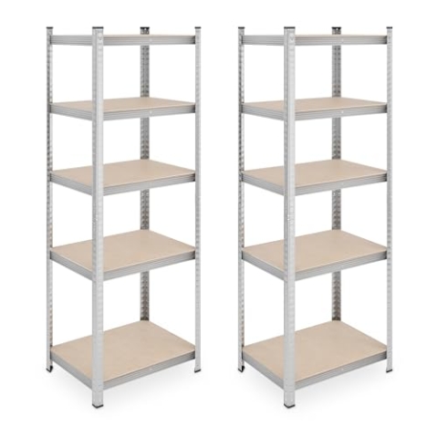 Relaxdays Schwerlastregal 2er Set, 500 kg, Stahl, Lagerregal, Keller, Garage, zum Stecken, HBT: 180 x 60 x 45 cm, Silber, Faserplatte