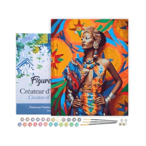 Figured'Art Malen Nach Zahlen Erwachsene Mit Rahmen Traditionelle afrikanische Frau - Paint by Numbers Basteln DIY Bastelset 40x50cm - Leinwand gespannt auf Holzrahmen