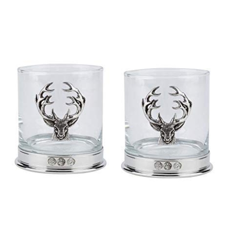 Sehr Hochwertig Bleifrei Pewterware Halterung 12oz Whisky Glas mit Hirschkopf Emblem12oz Whisky Gläser in eine Präsentation Kasten mit 1 Or 2 Gläser