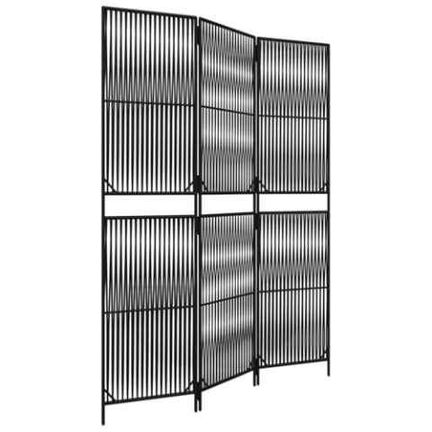 vidaXL Paravent 3-TLG., Raumteiler Linien-Webdesign Faltdesign, Trennwand Sichtschutz für Innen Außen, Spanische Wand Raumtrenner, Schwarz Poly Rattan