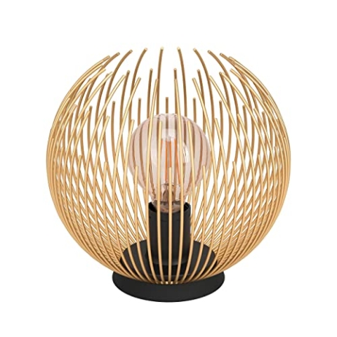 EGLO Tischlampe Venezuela, runde Nachttischlampe, Draht Tischleuchte aus Metall in Gold und Schwarz, Deko Lampe für Schlafzimmer und Wohnzimmer, E27 Fassung
