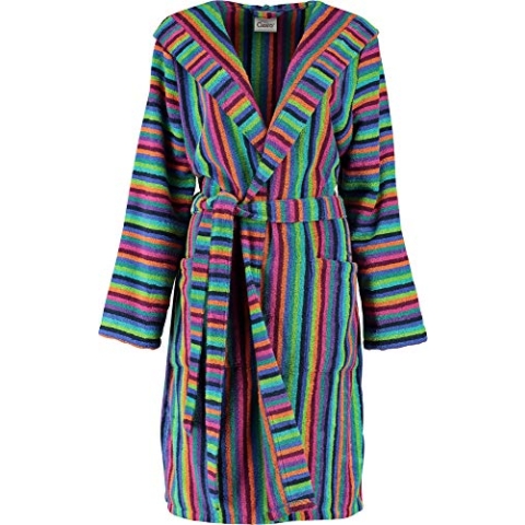 Cawö Damen-Bademantel Lifestyle mit Kapuze Walk-Frottier bunt Größe 36/38