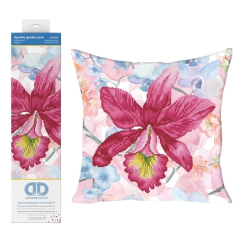 Diamond Dotz DD16-010 Kissen Lilie pink, Kissenbezug mit Diamantbild zum Selbstgestalten, ca. 45 x 45 cm groß, Malen mit Diamanten, ideal als Homedeco und Geschenk