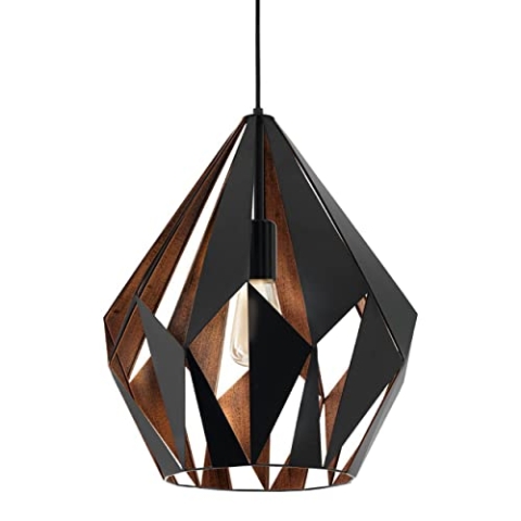 EGLO Hängelampe Carlton 1, 1 flammige Vintage Pendelleuchte, Retro Esszimmerlampe aus Metall in Schwarz und Kupfer, E27 Fassung, Ø 38,5 cm