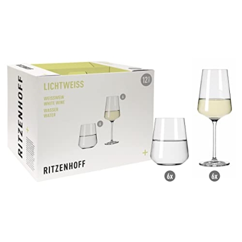 RITZENHOFF 6111001 Weißwein- und Wasserglas Set 500 ml - Serie Lichtweiss Julie Nr. 1, 12 Stück - Made in Germany