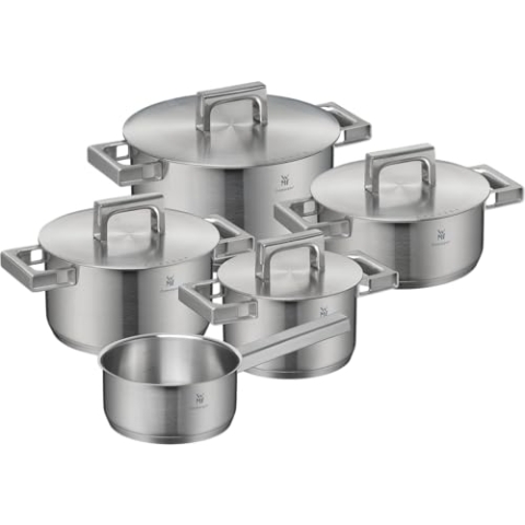 WMF Ultimate Cool Topfset Induktion 5-teilig, Kochtopf Set mit Edelstahldeckel, Cromargan Edelstahl matt, Induktions Töpfe Set unbeschichtet, Innenskalierung, spülmaschinengeeignet