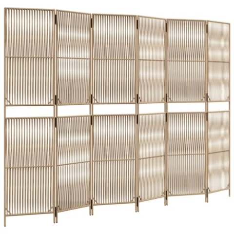 vidaXL Paravent 6-TLG., Raumteiler Linien-Webdesign Faltdesign, Trennwand Sichtschutz für Innen Außen, Spanische Wand Raumtrenner, Beige Poly Rattan