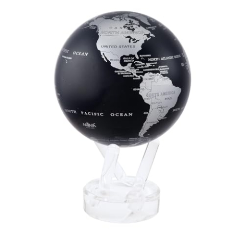 MOVA Globus, Schwarz und Silber 6" mit Sockel, solarbetriebener drehbarer Globus, einzigartiges Geschenk und Heim- oder Schreibtischdekoration für Männer, Frauen, Kinder