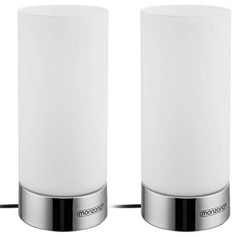 Monzana® Nachttischlampe 2er Set Touch Dimmbar mit LED Leuchtmittel Glasschirm Tischlampe Tischleuchte Wohnzimmer Schlafzimmer Nachtlicht Leselampe