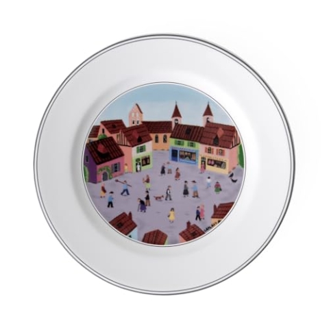 Villeroy und Boch Design Naif Frühstücksteller "Dorf", 21 cm, Premium Porzellan, Weiß/Bunt